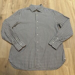 ISAIA Plaid Long Sleeve Button‎ Up Shirt Blue Check Plaid 17 43 Made in Italy
